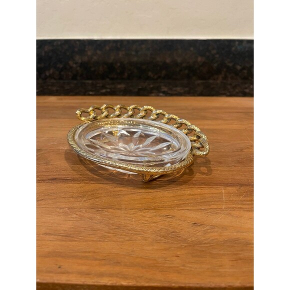 Hollywood Regency Glass Oval Mid-Century Trinket tray - Picture 3 of 7